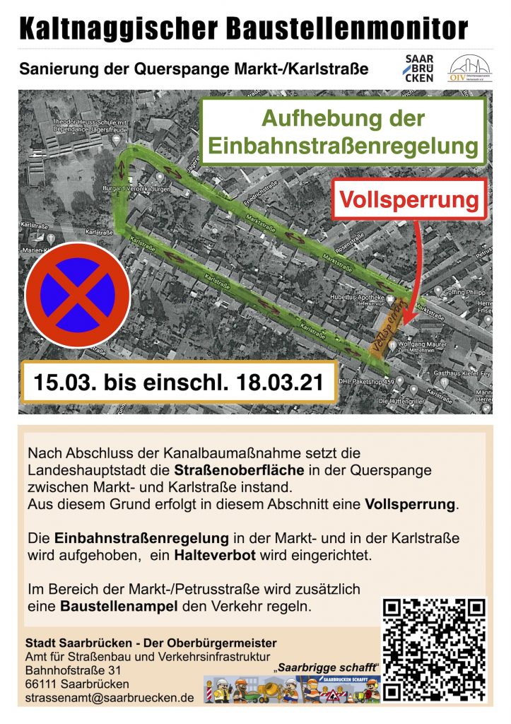 Baustellenankündigung Querspange Markt-/Petrusstraße 15.-18-03.21